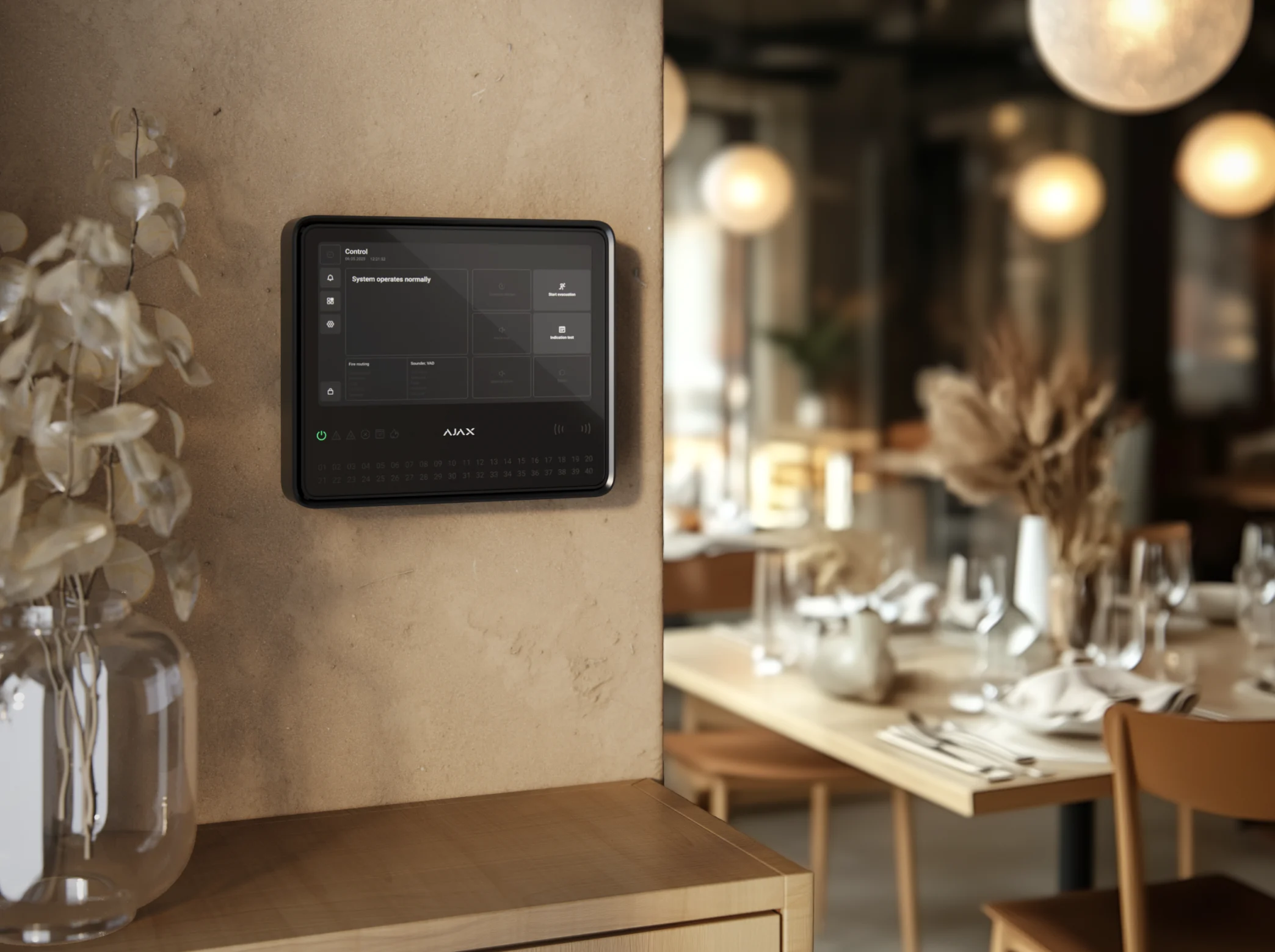 Lifestyle – Ajax EN54 Fire Hub Jeweller-restaurant-black.png Modern touchscreen in a restaurant setting
